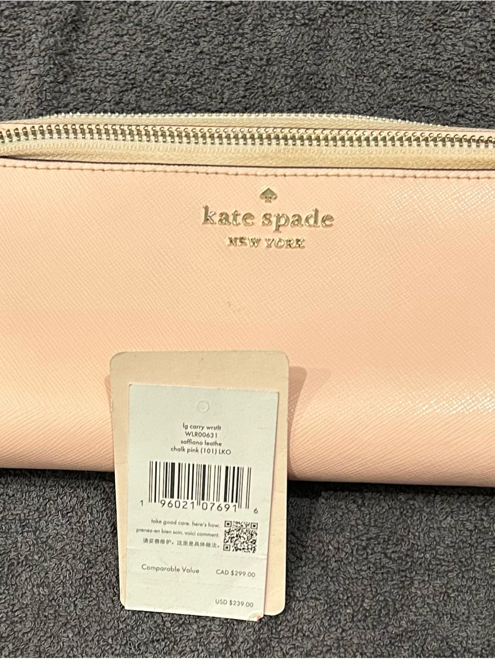 kate spade Chalk Pink Saffiano Leather Wristlet